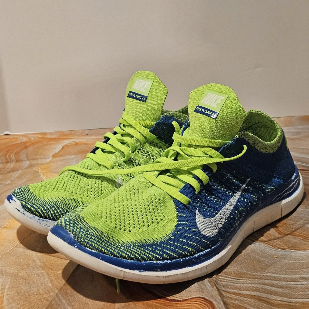 Nike Free 4.0 Flyknit Mens Size 10 Green Blue Running Shoes 631053-314